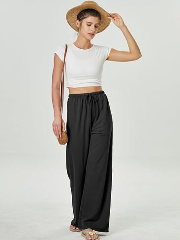 keriffe Summer Outfits Flowy Palazzo Pants for Women 2025 High Waisted Wide Leg Beach Casual Vacation Pants Trousers Pockets in Kuwait