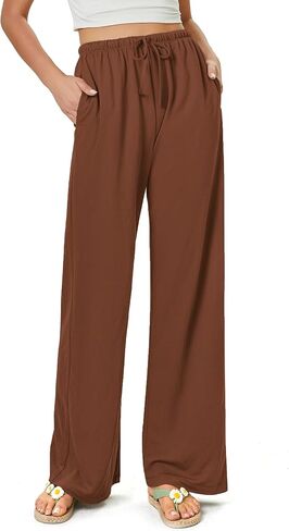 keriffe Summer Outfits Flowy Palazzo Pants for Women 2025 High Waisted Wide Leg Beach Casual Vacation Pants Trousers Pockets in Kuwait