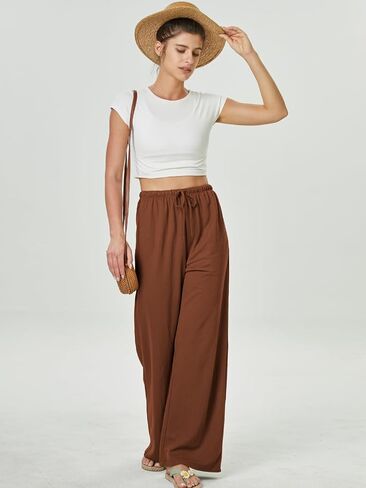keriffe Summer Outfits Flowy Palazzo Pants for Women 2025 High Waisted Wide Leg Beach Casual Vacation Pants Trousers Pockets in Kuwait