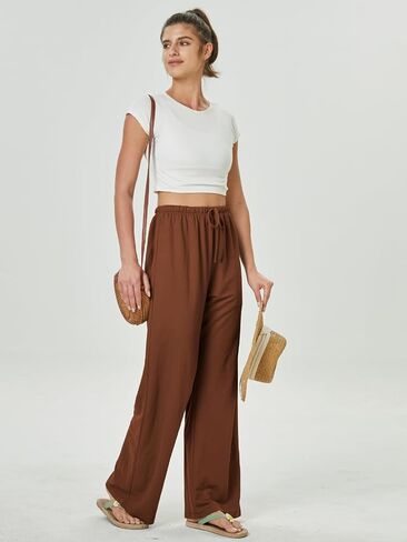 keriffe Summer Outfits Flowy Palazzo Pants for Women 2025 High Waisted Wide Leg Beach Casual Vacation Pants Trousers Pockets in Kuwait