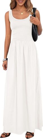 Prettygarden Womens Summer Scoop Dress Dressless Olcyfleess Long Dresses Tank Top Patchwork Aline Swing Maxi Dress مع جيوب in Kuwait