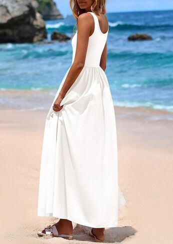 Prettygarden Womens Summer Scoop Dress Dressless Olcyfleess Long Dresses Tank Top Patchwork Aline Swing Maxi Dress مع جيوب in Kuwait