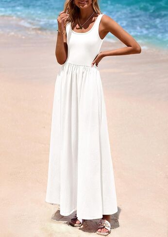 Prettygarden Womens Summer Scoop Dress Dressless Olcyfleess Long Dresses Tank Top Patchwork Aline Swing Maxi Dress مع جيوب in Kuwait