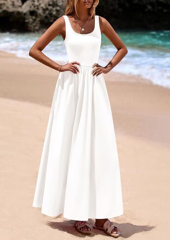 Prettygarden Womens Summer Scoop Dress Dressless Olcyfleess Long Dresses Tank Top Patchwork Aline Swing Maxi Dress مع جيوب in Kuwait