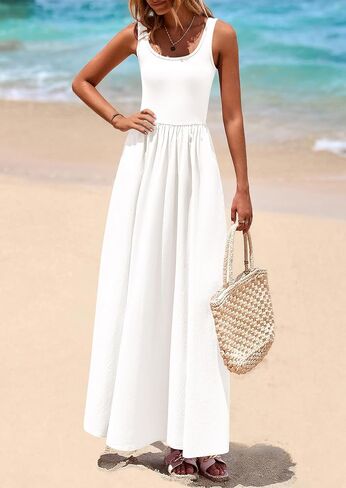 Prettygarden Womens Summer Scoop Dress Dressless Olcyfleess Long Dresses Tank Top Patchwork Aline Swing Maxi Dress مع جيوب in Kuwait