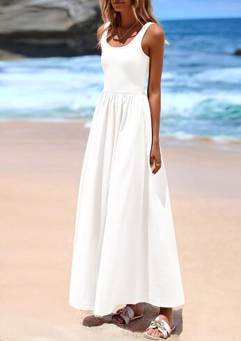 Prettygarden Womens Summer Scoop Dress Dressless Olcyfleess Long Dresses Tank Top Patchwork Aline Swing Maxi Dress مع جيوب in Kuwait