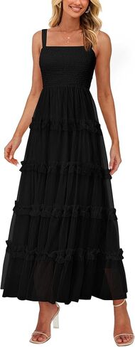 PRETTYGARDEN Women's Summer Dresses 2025 Sleeveless Smocked Tiered Ruffle Tulle A-Line Flowy Wedding Party Maxi Dress in Kuwait