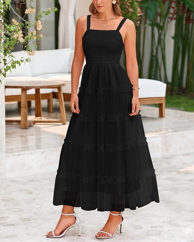 PRETTYGARDEN Women's Summer Dresses 2025 Sleeveless Smocked Tiered Ruffle Tulle A-Line Flowy Wedding Party Maxi Dress in Kuwait