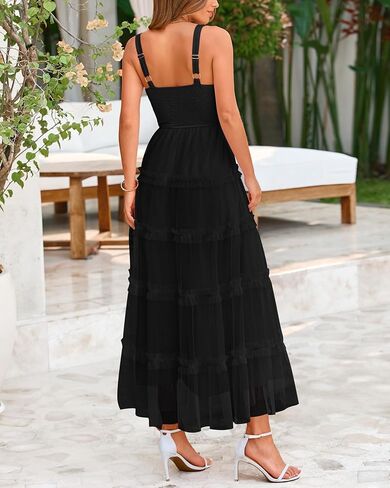 PRETTYGARDEN Women's Summer Dresses 2025 Sleeveless Smocked Tiered Ruffle Tulle A-Line Flowy Wedding Party Maxi Dress in Kuwait
