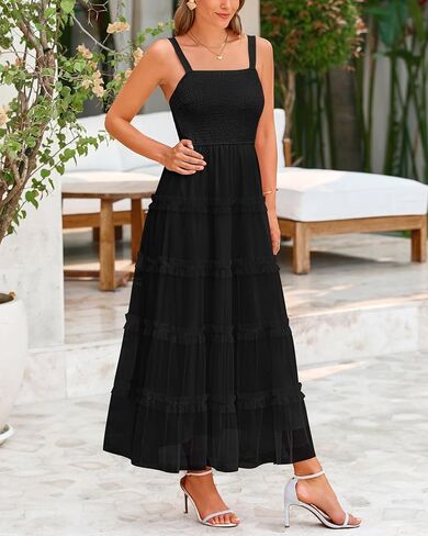 PRETTYGARDEN Women's Summer Dresses 2025 Sleeveless Smocked Tiered Ruffle Tulle A-Line Flowy Wedding Party Maxi Dress in Kuwait