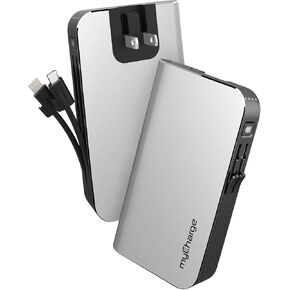 بنك الطاقة المحمول myCharge - HubMax 10050 مللي أمبير في الساعة حزمة البطارية الخارجية العالمية | قابس حائط تيار متردد قابل للطي | كابلان مدمجان لأجهزة Apple (iPhone Lightning) وSamsung USB Type C (Android)