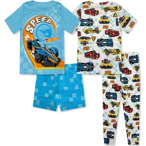 Boys 4 Piece Pajama Set - Hot Wheels & Tonka Toddler Boys PJ Set with Short Sleeve Shirts Shorts & Pants - Kids Sleepwear Set