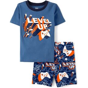 The Children's Place Boys' 100% Cotton Sleeve Top and Shorts 2 Piece Pajama Set