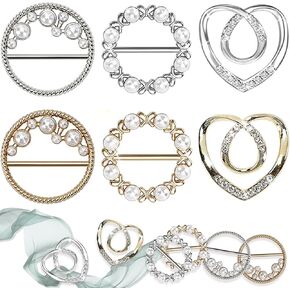 Women Clothing Scarf Ring - Shirt Clips Rhinestone Scarf Buckle 6PCS/12PCS Pearl Shawl Pins for Dress Sweater Scarves T-Shirt Waist Cinch Tie Brooch Clothes Accessories