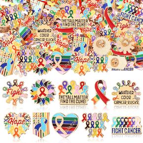 60 Pcs Cancer Awareness Lapel Pins Bulk All Cancer Awareness Items Supplies for Hats Backpacks Bags Women Gifts