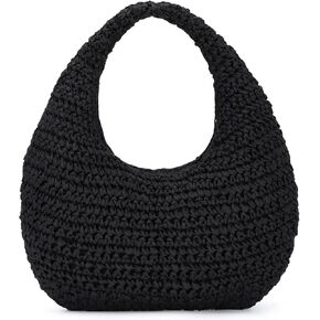 Fecialy Straw Bag for Women Crescent Shoulder Handbag Straw Summer Beach Tote Handbag Raffia Woven Hobo Bag