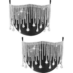 SATINIOR 2 Pieces Rhinestone Masquerade Masks for Women Rhinestones Clear Rhinestone Silver Masquerade Masks Sparkly Rhinestones