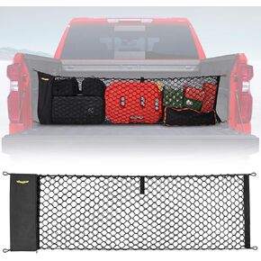 Bumbee Envelope Style Trunk Cargo Net متوافق مع Chevy Silverado 2013-2024 ، شبكة الشاحنات الشديدة الشاحنة الشاحنة الشاقة (16.9 "× 52.56" إلى 66.93 ")
