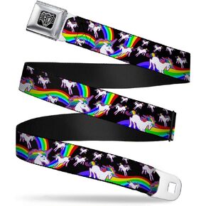 Buckle-Down Seatbelt Belt - Unicorns/Rainbow Swirl Black - 1.0" Wide - 20-36 Inches in Length