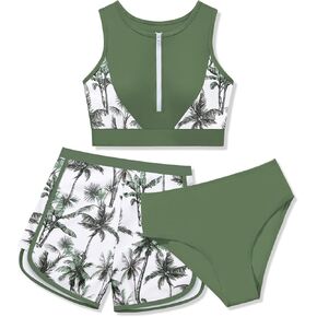 Girls Tankini Swimsuit Color Block Two Pieces Bathing Suit with Shorts Teen Girls' Swimwear Bikini Set Swim Suit