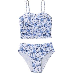 Soly Hux Girl's Summerwear Spagghetti Strap Strap Tankini مجموعة مقطوعة بدلات استحمام عالية الخصر
