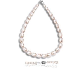 WEIXINNGHERA Exquisite Pearl Chain Necklace - 6.5mm & 7.5mm Pink & Purple Rice Beads - Flawless Freshwater Pearl Necklace