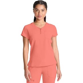 Med Couture Scrubs top for Women Medical Quarter Zip V-Neck Scrub Top Tuckable with Chest Pocket and Rounded Hem - MC705