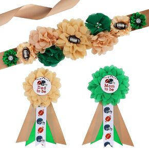 Sport Baby Shower Maternity Sash Kit - Soccer Basketball Baseball Belly Belt and Mom to Be & Dad to Be Corsage Pins, New Parents Pregnancy Photo Props Party Supplies