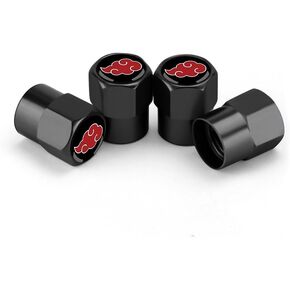 Anime Valve Stem Caps 4Pcs Universal Fit Car Tire Valve Covers Airtight Aluminum Alloy Hexagon Shape Tyre Accessory for Cars Trucks Motorcycles SUVs and Bikes (Uchiha Black)