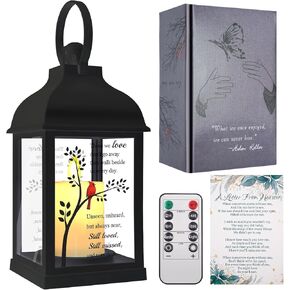 Memorial Lantern with Card - Sympathy Gift for Loss of Mom/Dad/Loved One, Bereavement Keepsake with Flickering Flame, Memory Lamp for Funeral Remembrance or Celebration (Black)
