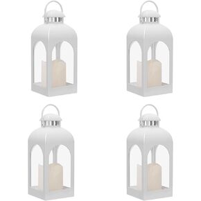 Decor Modern Farmhouse Lantern Decor Set of 4, Black Metal Candle Lanterns, Wooden Lanterns Decorative w/Timer & Remote-Controlled Flickering Candles for Home, Indoor, Table, Fireplace Mantle Décor