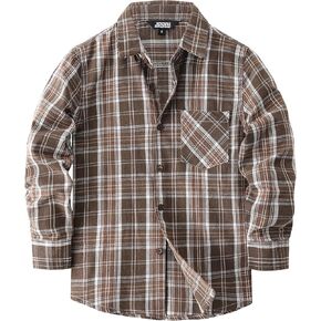 JOGAL Boys Plaid Shirt Long Sleeve Kids Button Down Shirts with Pocket for 6-14 Years