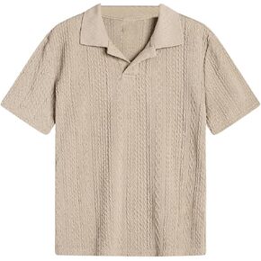 OYOANGLE Boy's Short Sleeve Collar Neck Cable Knitted Solid Plain Golf Uniform Shirt
