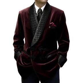 Men's Double Breasted Smoking Jackets Dinner Party Wear Smoking Jacket Burgundy Velvet Smoking Jackets Burgundy Jackets Robes