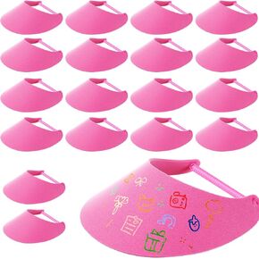 24 Pcs DIY Foam Sun Visors for Women Hot Pink Golf Visor Adjustable String Sun Visor Hat Tennis Visor for Men Outdoors