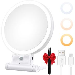 Makeup Mirror, 1X/30X Magnification with 3 level LED Lights, 2000 mAh Rechargeable Double Sided Magnifying Mirror with 360° Rotation, Perfect for Precision Grooming and Makeup, Women Gift