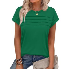 WEESO Womens Summer Tops Trendy 2025 Cap Sleeve T Shirts Crew Neck Pleated Front Clothes Fashion