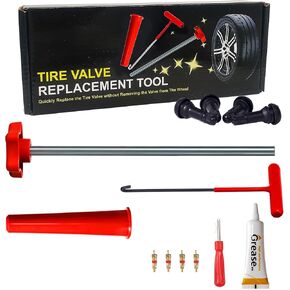 Tire Valve Stem Quick Replacement Tool Kit（51025）, Valve Stem Installation Tool for Cars, Trucks,ATVs,etc. with 4PCS TR413 Valve Stems.