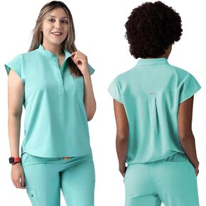 Magnolia Women's Scrub Top - تصميم كبير الحجم ، و 3 جيوب من طوق الماندرين مع أعلى فرك طوب