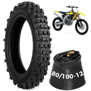 80/100-12 Dirt Bike Tires Set, 3.0-12 Tire and 80/100-12 Dirt Bike Tube with Bent Valve, Tire Replacement 12 Inch Rear for Pit Bike Motocross E-Scooter Off Road Motorcycle