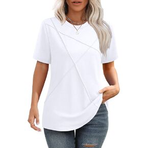 XIEERDUO Womens Summer Tops 2025 Pleated Round Neck Short Sleeve Shirts Business Casual