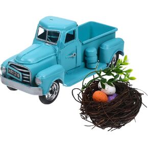 MAGICLULU Easter Truck with Eggs Vintage Farm Pickup Farmhouse Tabletop Tiered Tray Decor Home Kitchen Mantel Shelf Happy Spring Mini Diecast Truck Decorations