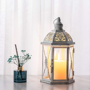 DECORKEY Large Lantern Decorative Outdoor & Indoor, Set of 2 (15’’&11’’) Metal Candle Lanterns Decor, Vintage Hanging Candle Holder for Front Porch Patio Wedding Farmhouse Home, Spring Decoration