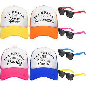 Hercicy 4 Set Funny Trucker Hat and Sunglasses for Women Colorful I'll Bring Saying Baseball Cap Adjustable Trucker Hat Bridal Bachelorette Party Cap