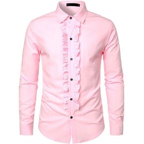 Kinkia Mens Tuxedo Shirts Slim Fit Long Sleeve Button Down Pleated Dress Shirt Tops for Prom Party Wedding
