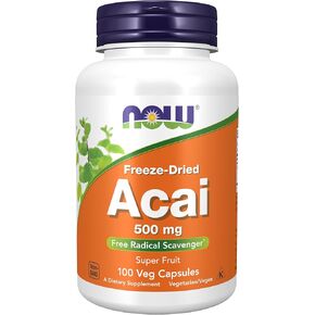 الآن مكملات الأطعمة ، ACAI 500 ملغ ، الفاكهة الفائقة المجففة بالتجميد مع البوليفينول ، حمض الإلياجيك ، الروتين ، الأنثوسيانين والكاتيكين ، 100 كبسولات الخضار