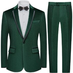 MAGE MALE Men's 2 Piece Velvet Suit One Button Tuxedo Set Slim Fit Luxurious Suits for Party, Dinner, Weddings