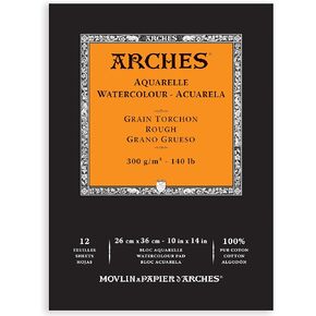 Arches A1795103 Bloc Enc 26x36 12H Aquarelle 100% سميك 300 جم بلانك نات، أبيض طبيعي
