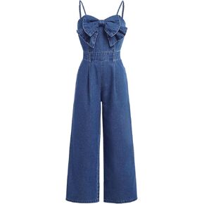 Floerns Girl's Bowknot Sleeveless Overall Denim Jumpsuit Kids Baggy Jeans Pants in Kuwait