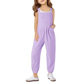 Haloumoning Girls Overalls Kids Casual Sleeveless Jumpsuit One Piece Rompers with Pockets 5-14 Years in Kuwait